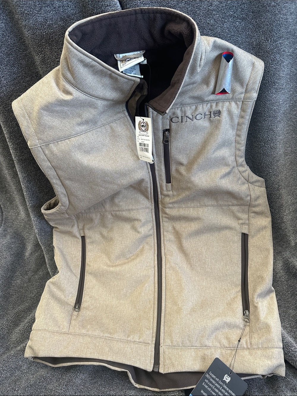 Cinch Men’s Tan Softshell Vest with Dark Trim